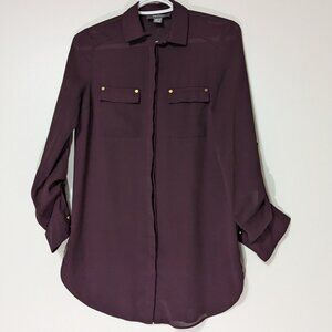 Primark Sheer Button Down Shirt with Pockets Burgundy Size 0